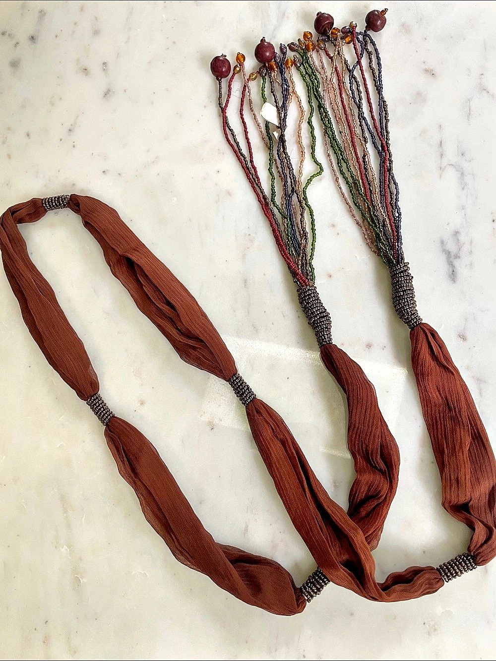 Boho Multistrand Tassel Belt in Brown Rust Color With Multicolor Beaded Strands